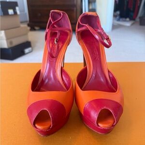 Alexander McQueen Orange and Red Peep-Toe Ankle-Strap Platform Heels